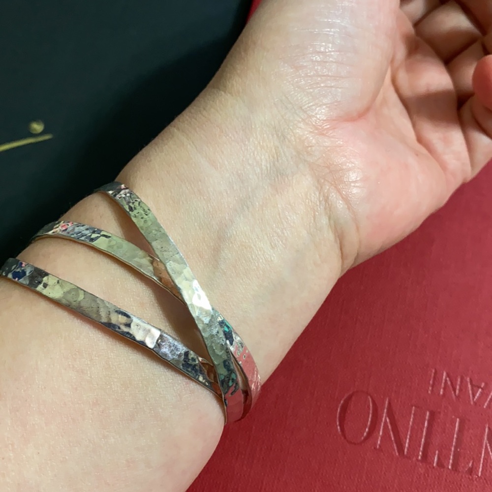 Hammeredsterling Silver Trinity Bangle Bracelet - image 3